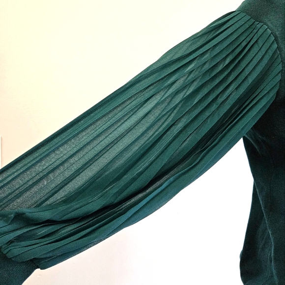 Adrianna Papell Womens Long Sleeve Top Soft Cozy Pleated Sleeve Holiday Green L - Picture 8 of 11